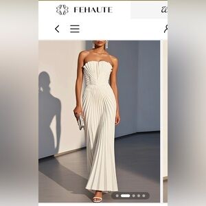 Fehaute Strapless White Pleated Gown